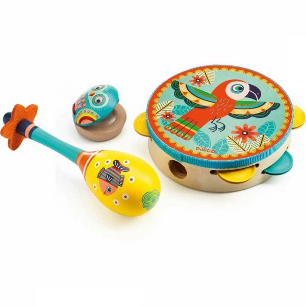 Set de 3 instruments Tambourin-Maracas-Castagnette enfant Animambo