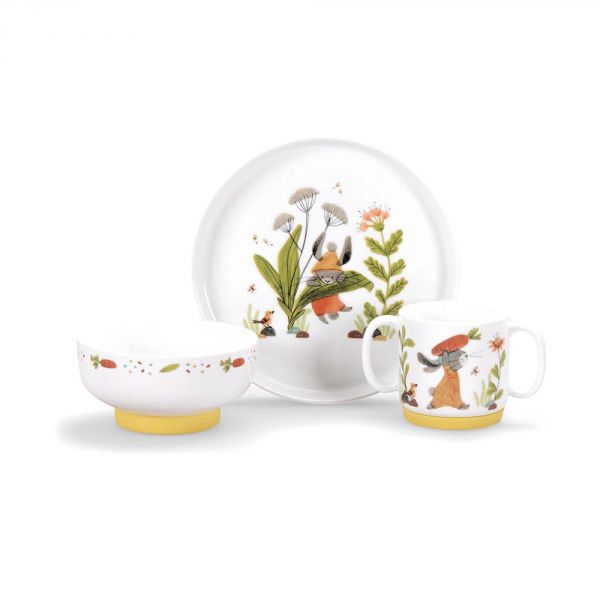 Set vaisselle 3 pièces en porcelaine Trois petits lapins