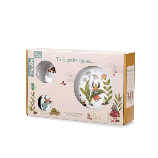 Set vaisselle 3 pièces en porcelaine Trois petits lapins