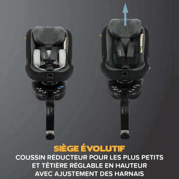 Siège auto pivotant O3 LITE 360° isofix noir 40-105 cm i-Size