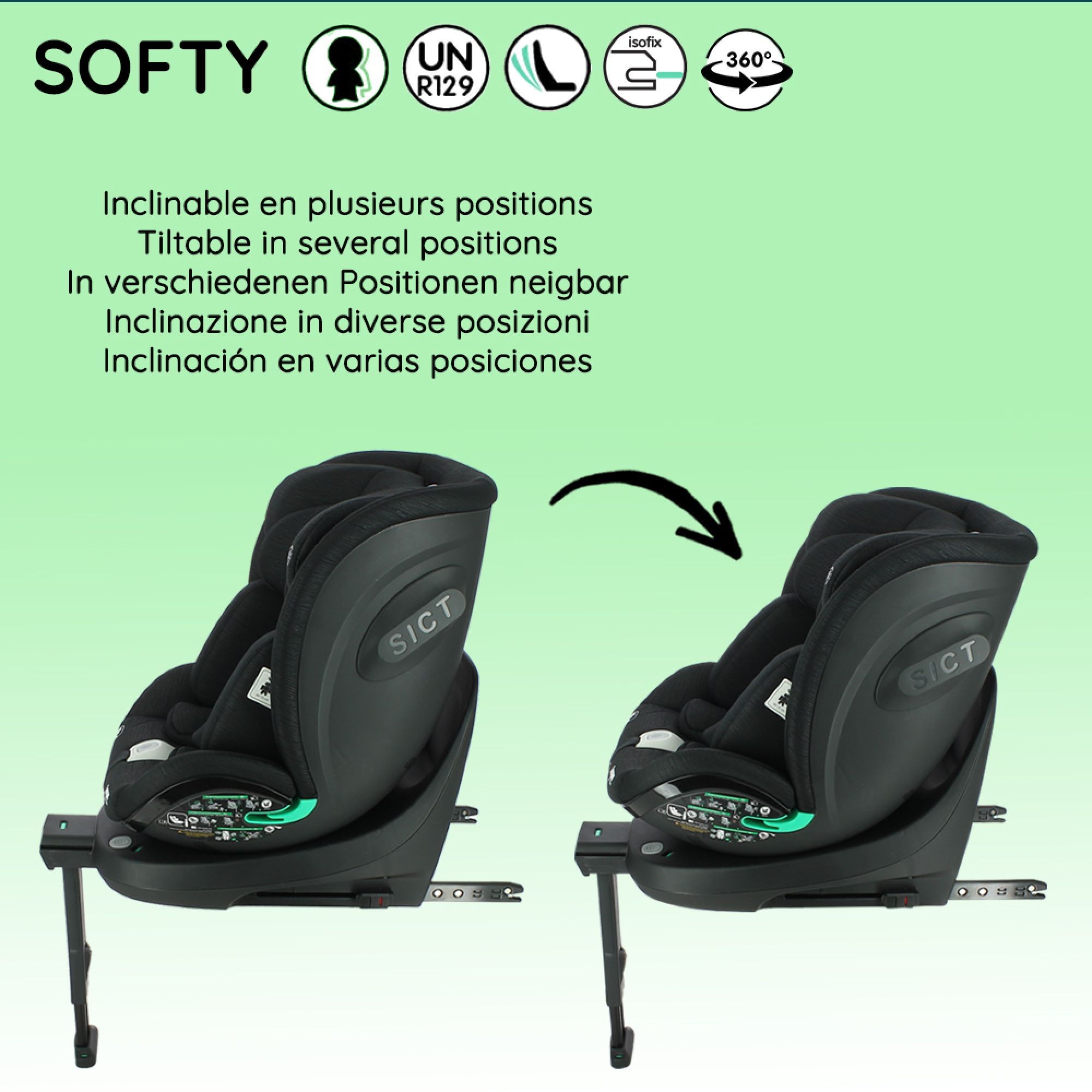 Siège auto pivotant SOFTY 360° isofix noir 40-150 cm i-Size - Made in Bébé