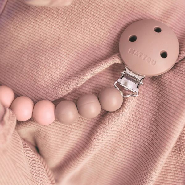 Attache sucette en silicone rose