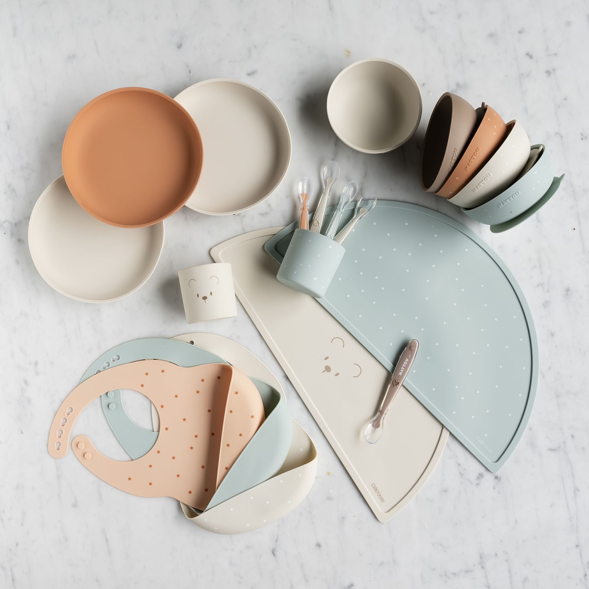 Set Vaisselle Silicone Bébé Nattou - 4 Pièces (bol, Couvercle, Gobelet, Cuillère, Set De Table) - Sans BPA, Lavable Lave-vaisselle