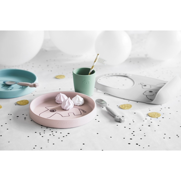 Coffret repas bébé silicone sea friends rose