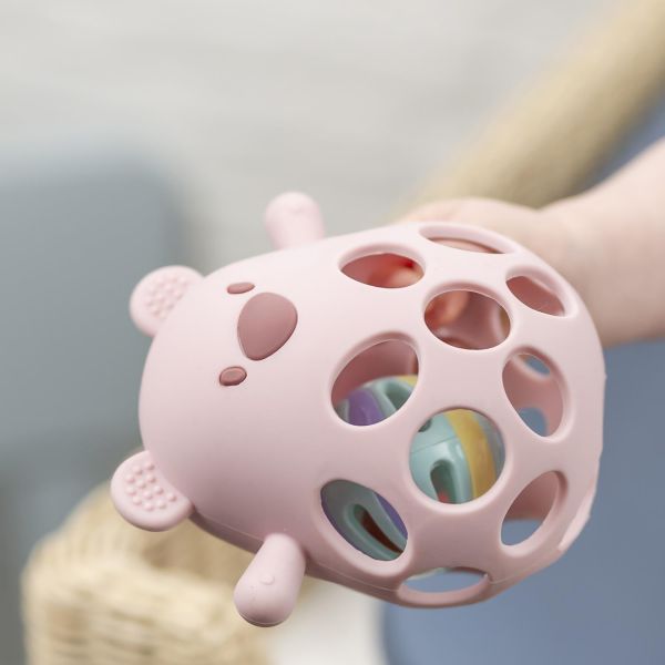 Hochet avec balle ours en silicone rose