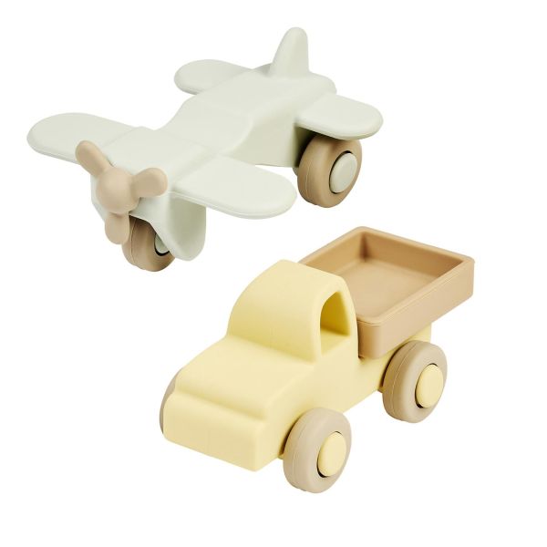 Set 2 pièces camion + avion jaune