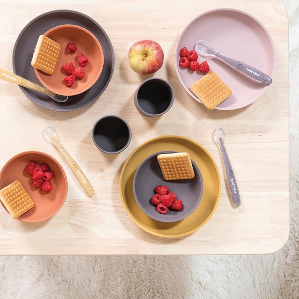 Coffret repas 4 pièces en silicone ocre et terracotta