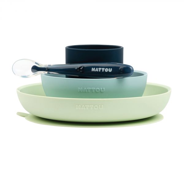 Coffret repas 4 pièces en silicone vert bleu