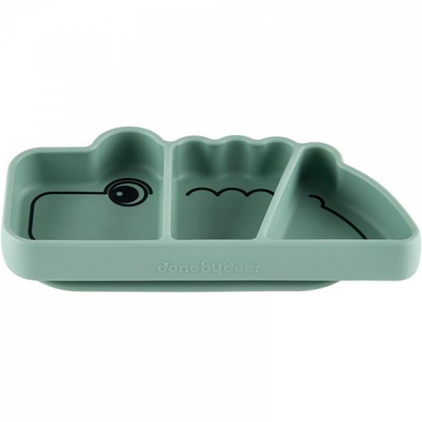 Assiette bébé compartimentée en silicone Croco vert