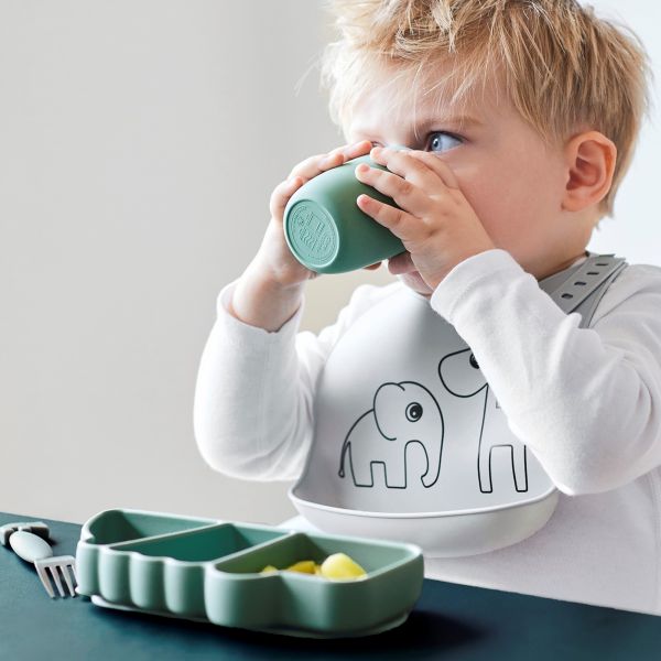 Assiette bébé compartimentée en silicone Croco vert