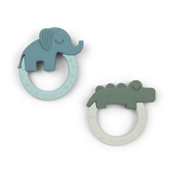 Lot de 2 anneaux de dentition en silicone Deer friends Green/Blue