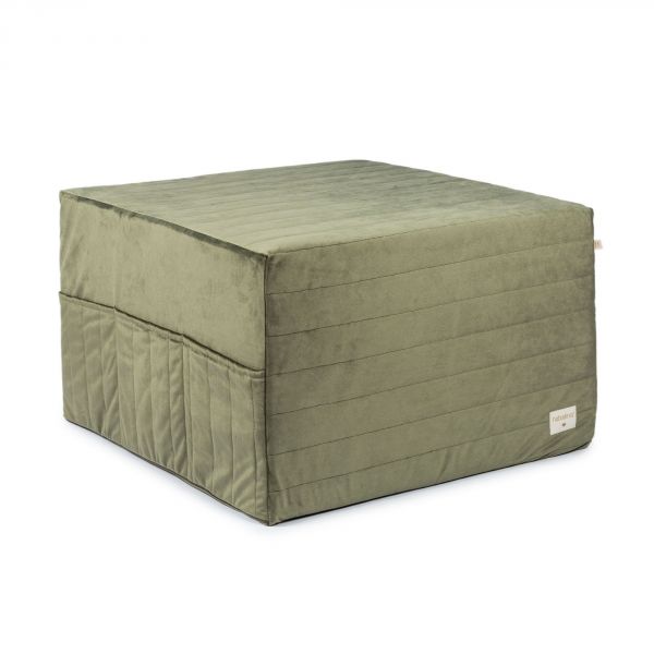 Pouf enfant convertible en matelas Velvet Olive Green