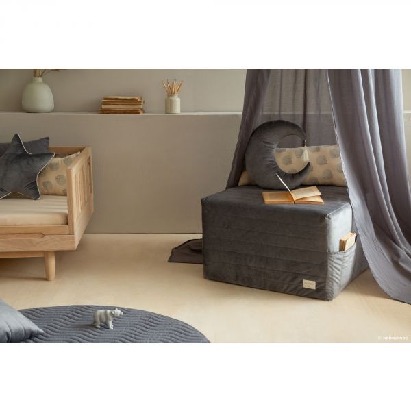 Pouf enfant convertible en matelas Velvet Slate Grey