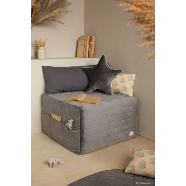 Pouf enfant convertible en matelas Velvet Slate Grey