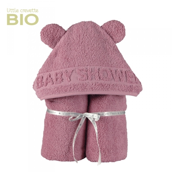 Cape de bain bébé coton bio Vieux Rose