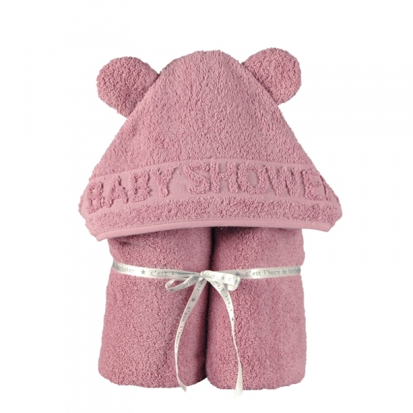 Cape de bain bébé coton bio Vieux Rose