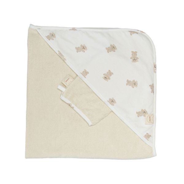 Cape de bain bébé et gant Bear Allover