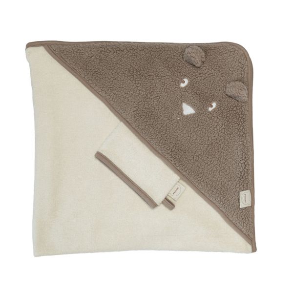 Cape de bain bébé et gant Bear Chocolate