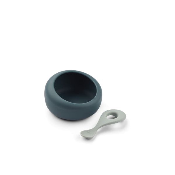 Bol d'apprentissage bébé avec cuillère Sparia Whale Blue Dove Blue