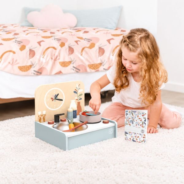 Mini cuisine enfant en bois avec 8 accessoires