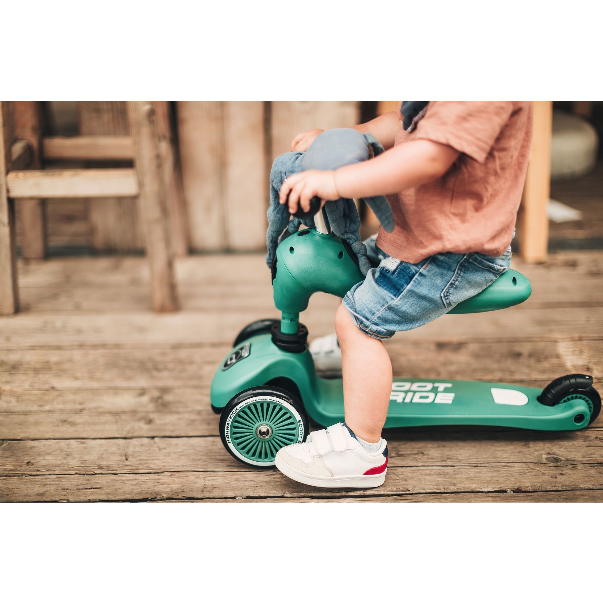 Porteur et trottinette enfant, 2 en 1, coloris vert forêt