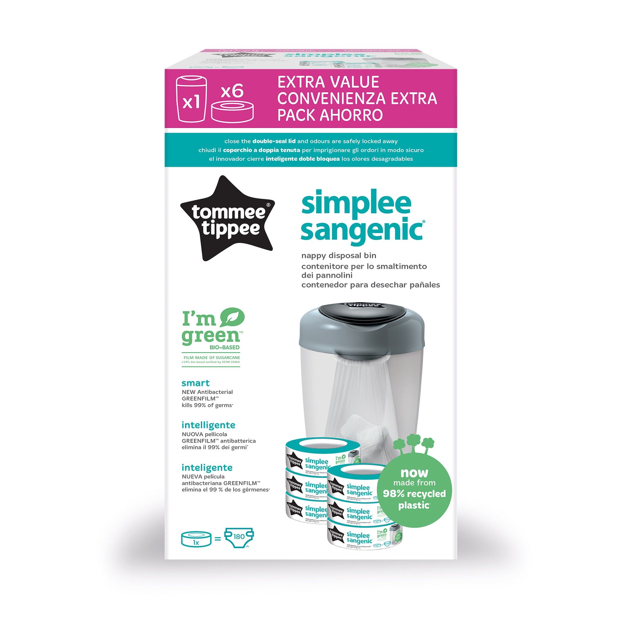 Tommee tippee - starter pack - poubelle a couche + 12 recharges