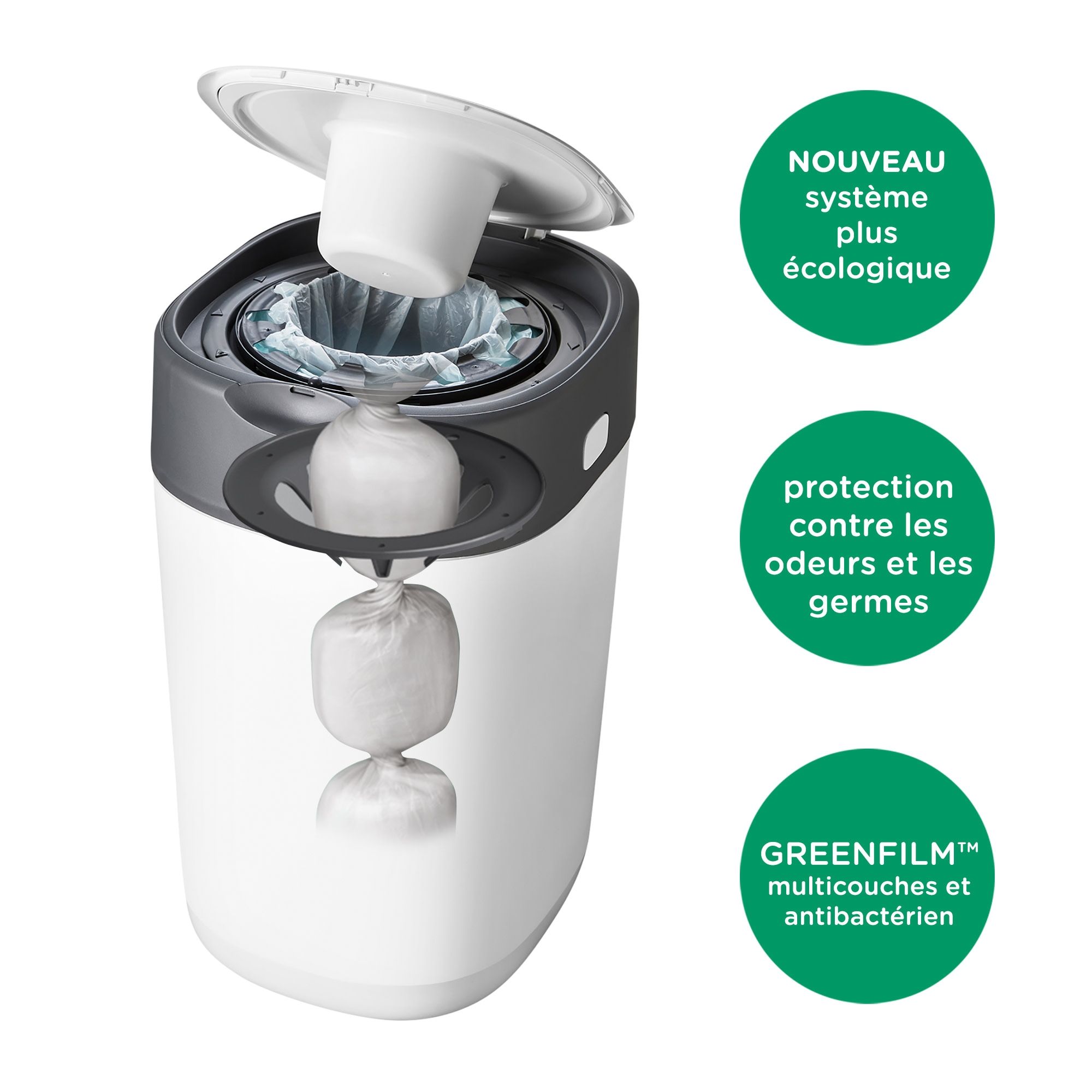 Poubelle à couches Tommee Tippee starter pack twist & click blanc bac +  6 recharges ffp