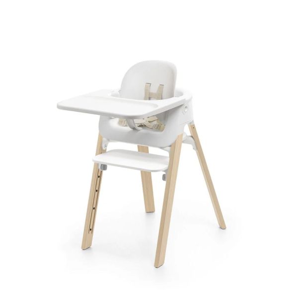 Chaise haute Steps complète avec baby set et plateau Blanc / Natural