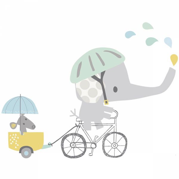 Grand sticker 66 x 25 cm - Eléphant sur son vélo