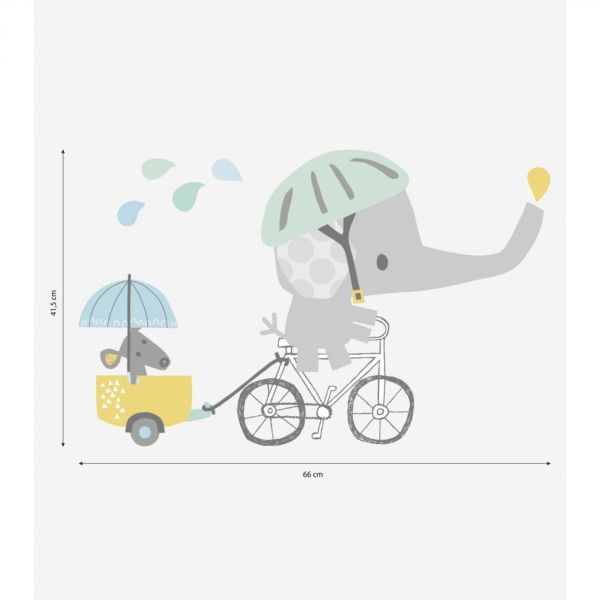 Grand sticker 66 x 25 cm - Eléphant sur son vélo