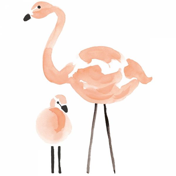 Grand sticker 66 x 25 cm - Flamant rose et son bébé