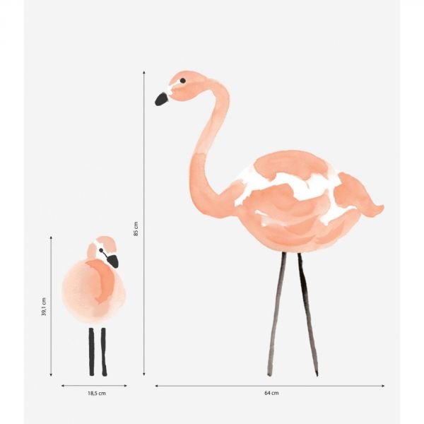 Grand sticker 66 x 25 cm - Flamant rose et son bébé