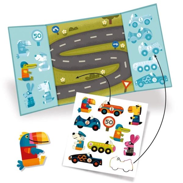 Stickers repositionnables avec triptyque à décorer Les voitures