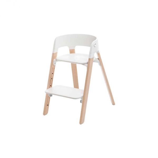 Chaise haute Steps assise blanche pied hêtre naturel