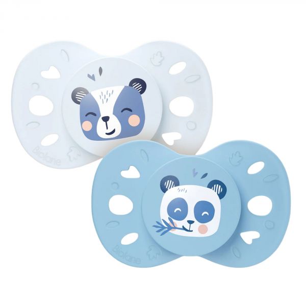 Lot de 2 sucettes anatomiques 18 mois+ Animaux Bleu clair et foncé