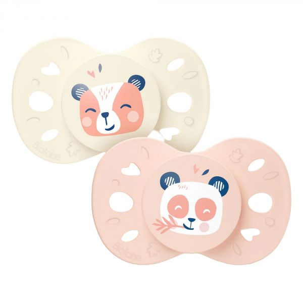 Lot de 2 sucettes anatomiques 18 mois+ Animaux Rose et beige