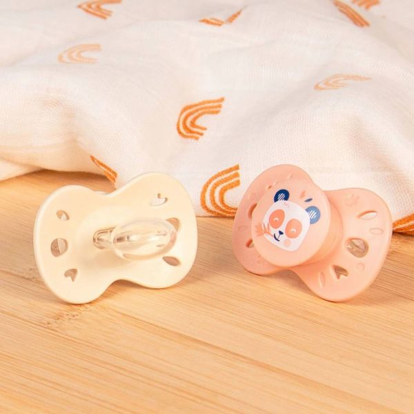 Lot de 2 sucettes anatomiques 18 mois+ Animaux Rose et beige