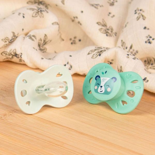 Lot de 2 sucettes anatomiques 18 mois+ Animaux Vert clair et foncé