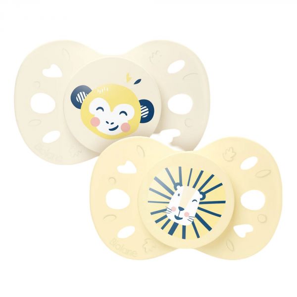 Lot de 2 sucettes anatomiques 6-18 mois Animaux Jaune et beige