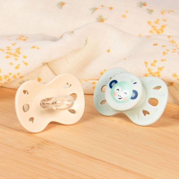 Lot de 2 sucettes anatomiques 6-18 mois Animaux Vert et beige