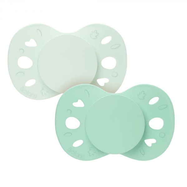 Lot de 2 sucettes anatomiques 18 mois+ Essentielle Vert clair et foncé