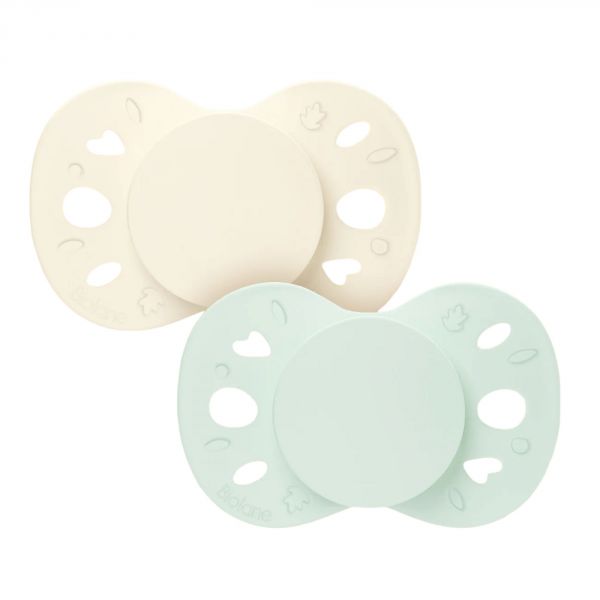 Lot de 2 sucettes anatomiques 6-18 mois Essentielle Vert et beige
