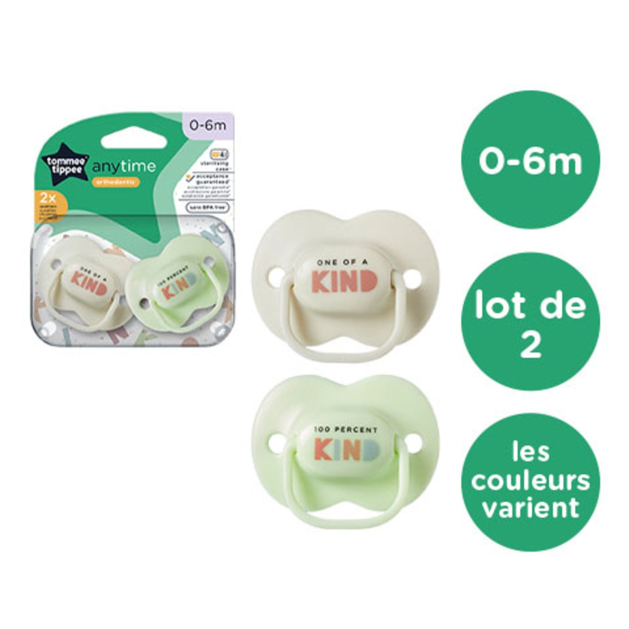 Tommee Tippee Sucette Forme Symétrique 0-6 Mois (Lot de 2)