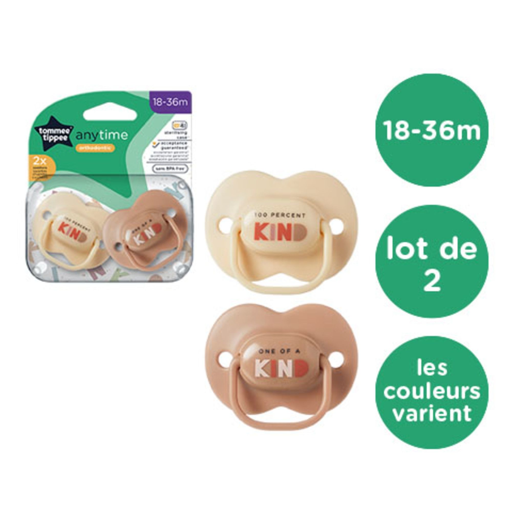 Lot de 2 sucettes Closer to Nature Classique 18-36 mois (coloris aléatoire)  - Made in Bébé