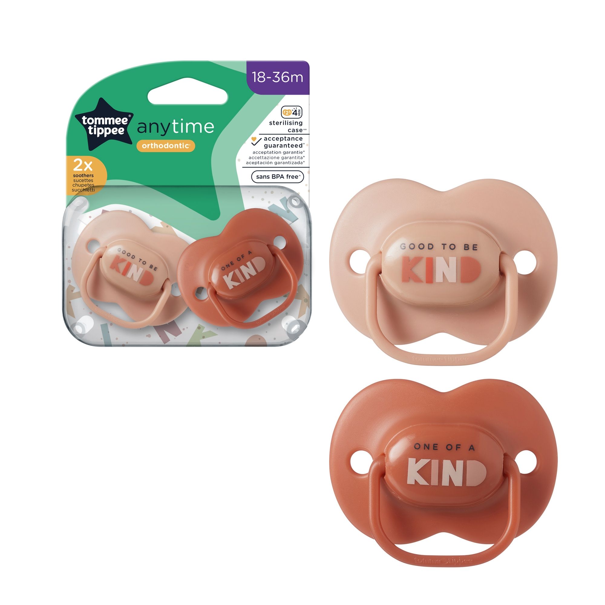 Tommee Tippee - Lot de 2 Sucettes Orthodontiques 18-36 Mois - Modèle  Aléatoire