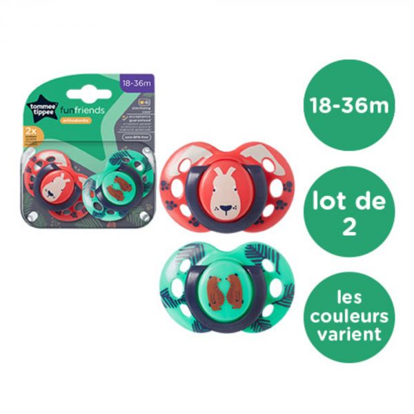 Lot de 2 Sucettes Closer to Nature Fun 18-36 mois aléatoire