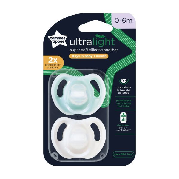 Lot de 2 sucettes en silicone ultra légère 0-6 mois