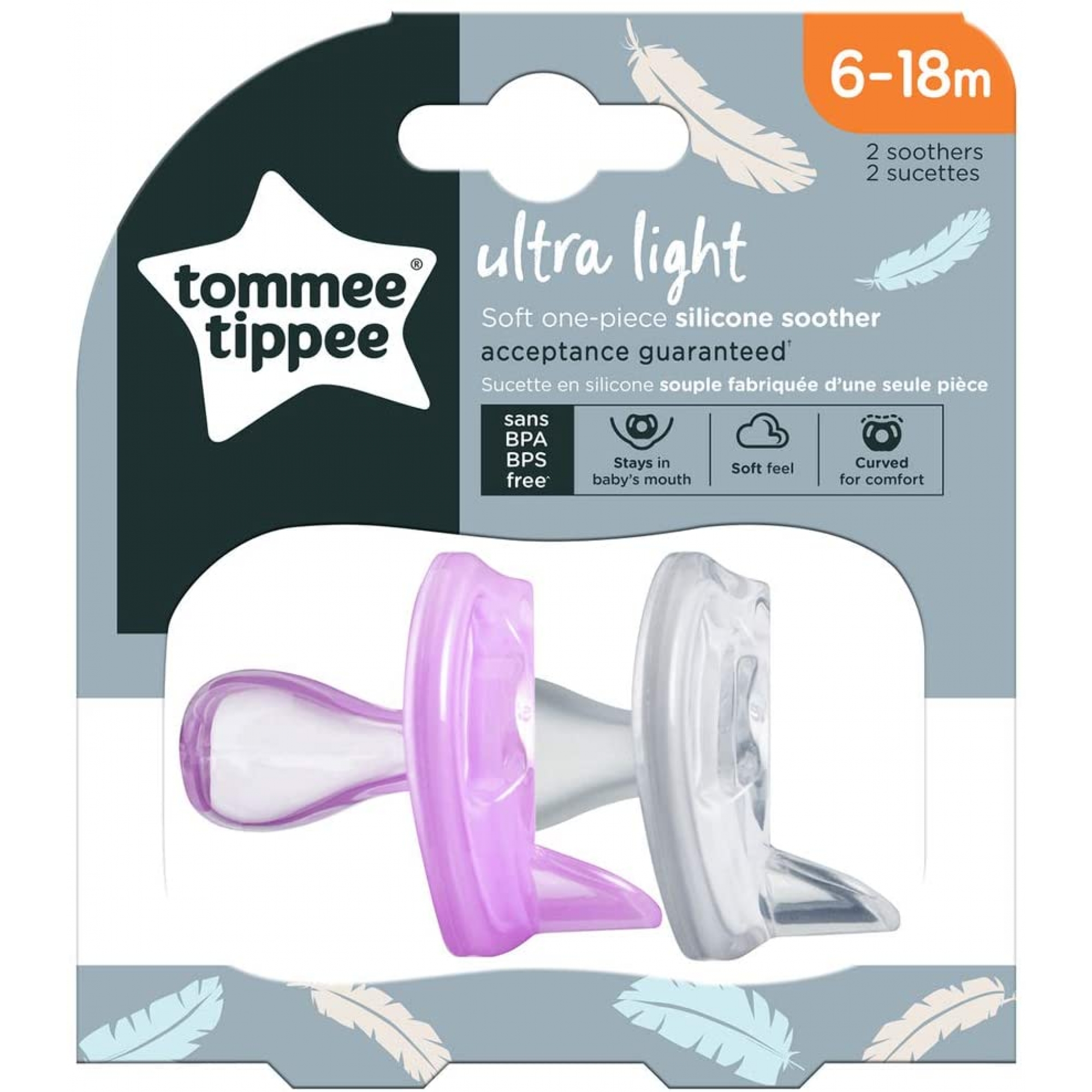 Tommee Tippee Lot De 2 Sucettes En Silicone Ultra Legere 6 18 Mois Coloris Aleatoire Made In Bebe