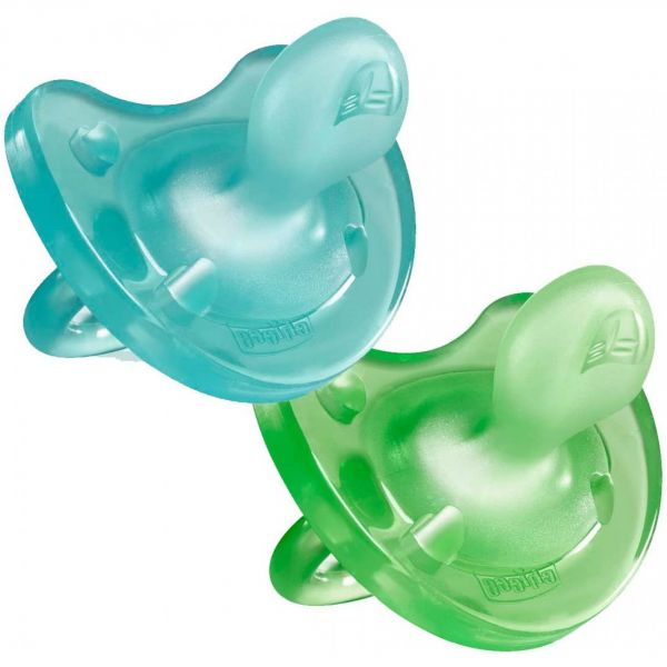 Lot de 2 sucettes Physio Soft en silicone 16-36m Bleu et vert