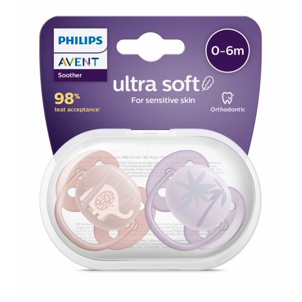 Lot de 2 sucettes Ultra douces 0/6 mois Coloris neutres SCF091/32